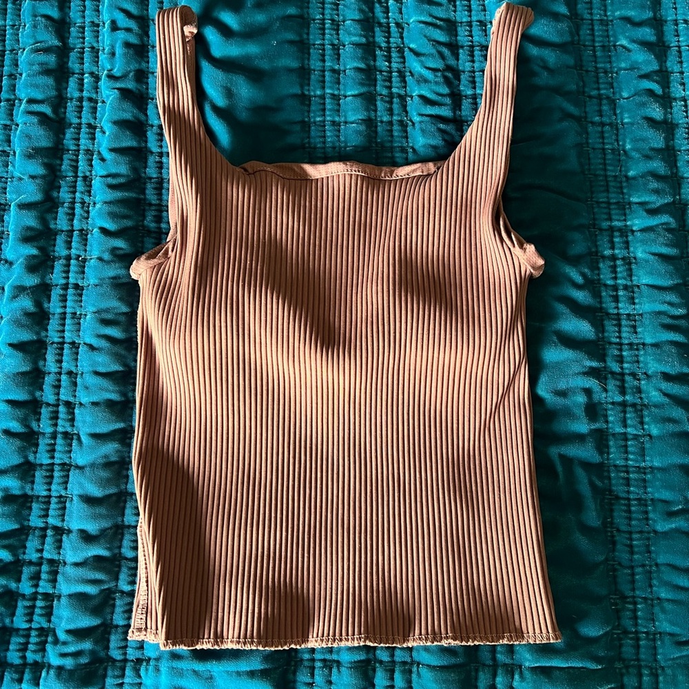 Noli Tan Ribbed Sleeveless Tank Top